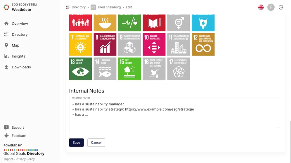 Global Goals Directory Platform: Attach notes and make changes wherever you want